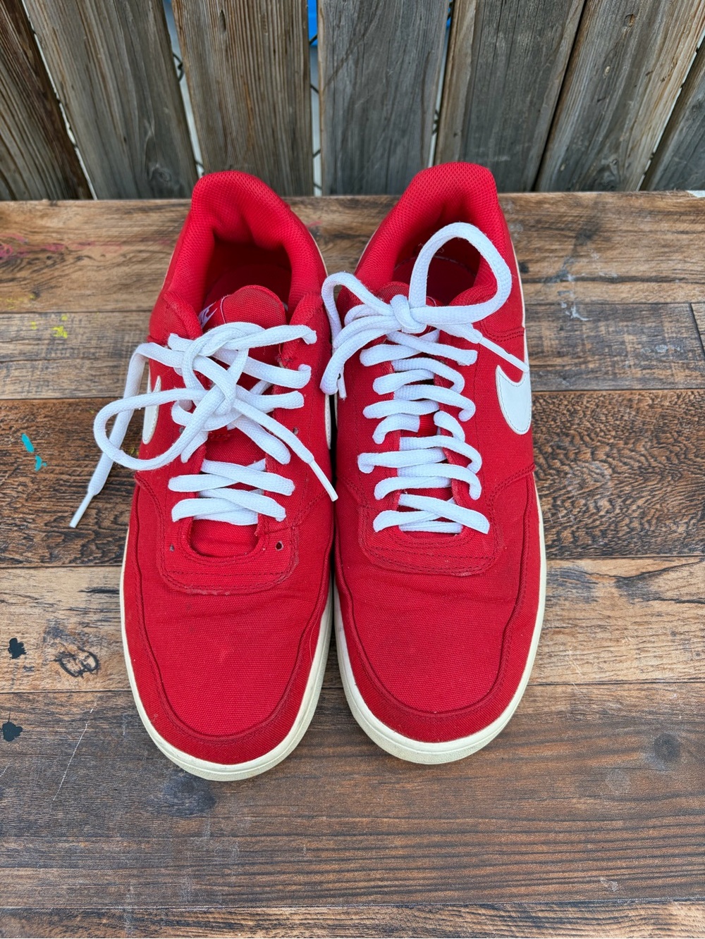 Nike Red Canvas Low Top Sneakers with White Swoosh and Laces Men’s Size 10